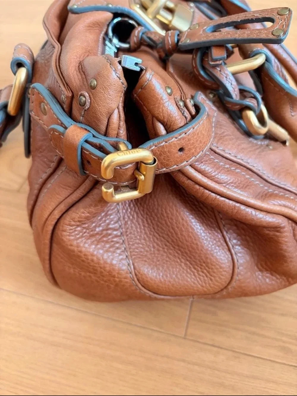 Chloe Tan Brown Leather Satchel with Signature Padlock